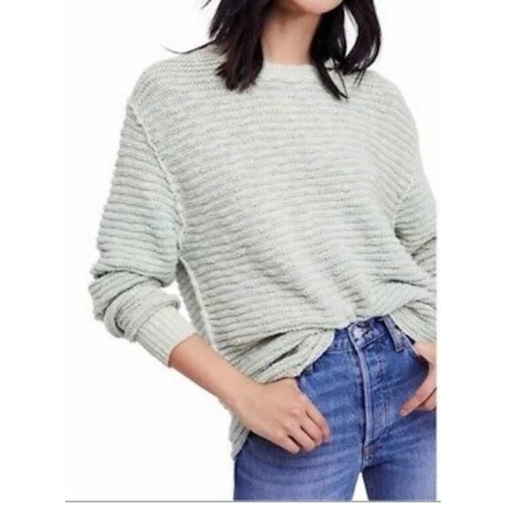 Free People XS Oversized Boho Crew Neck Menace Solid Tunic Sweater Mint Green
